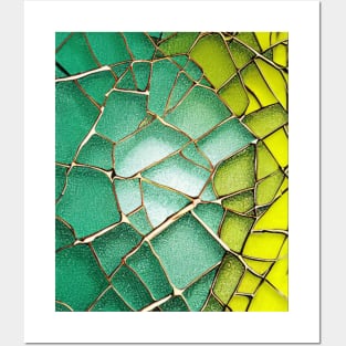 With pattern yellow & green, broken glass pattern, abstract Posters and Art